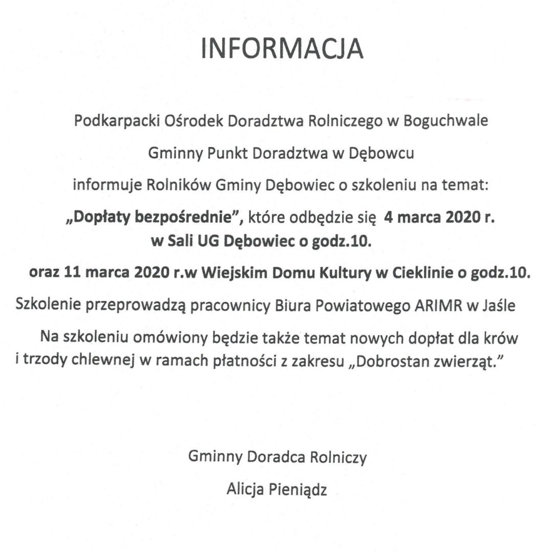 informacja o szkoleniu