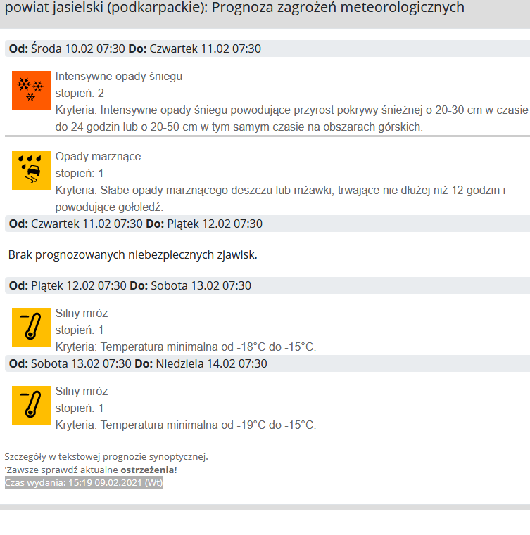 komunikat meteo silne opady śniegu